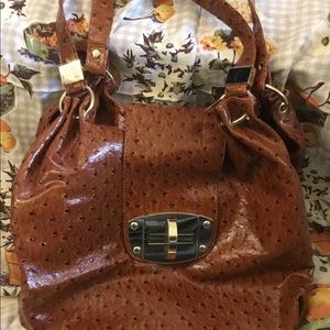 Faux ostrich large handbag brown purse tote